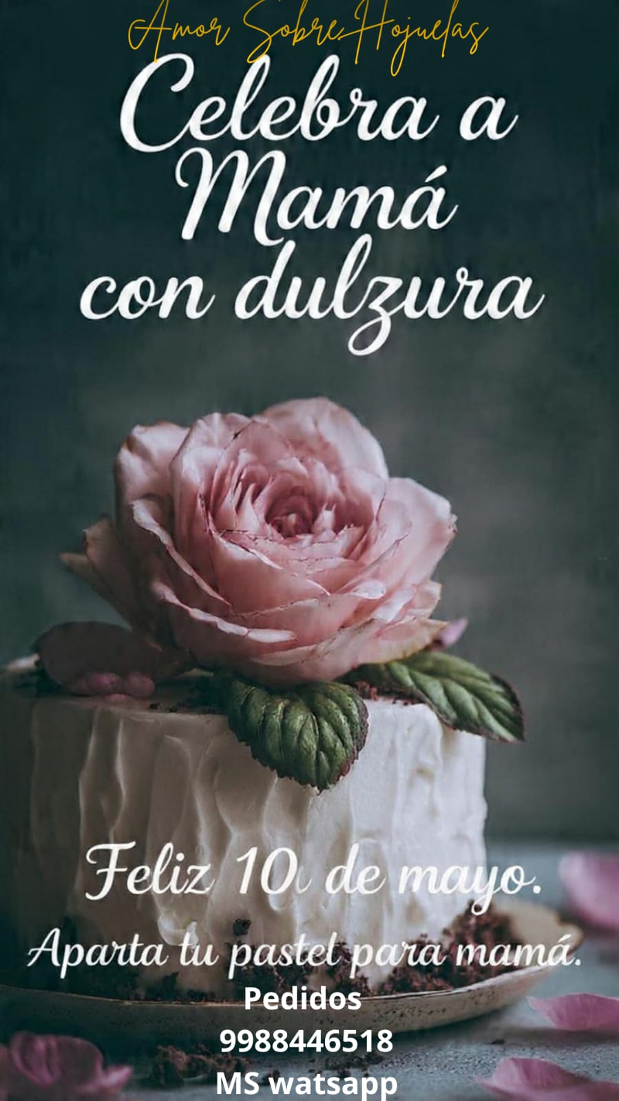 Pastel con rosas naturales para Día de las Madres en Cancún